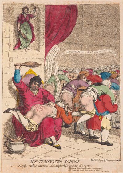 A Westminster School vagy Dr. Busby leszámol Billy mesterrel és játszótársaival, kocsma. 1785 (kézzel színezett metszet) alkotó: James Gillray