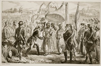 Lord Clive találkozása Meer Jaffierrel a Plassey-i csata után, Thomas Williams metszetében alkotó: James Godwin
