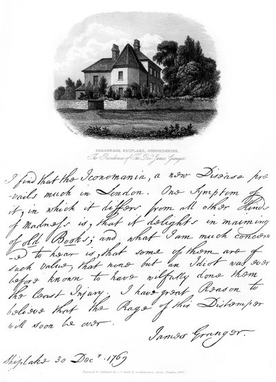 James Granger tiszteletes levele és Shiplake-i rezidenciájának képe, 1769, 1840 alkotó: James Granger