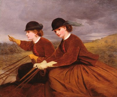On the Downs – két női lovagló oldalnyereg alkotó: James Hayllar
