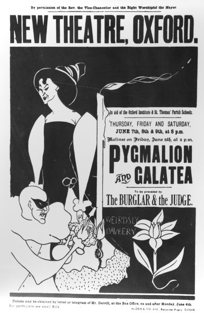 Poszter a „Pygmalion és Galatea” című előadáshoz az oxfordi New Theatre-ben, 1894. június 7-9. alkotó: James Hearn