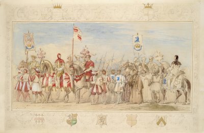 William Earl of Craven, a griff lovag és Henry de la Poer Beresford, Waterford márki, a sárkány lovagja, 1839 (ceruza, wc, gouache és aranyfesték papíron) (lásd még: 366230) alkotó: James Henry Nixon