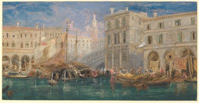 Narancspiac a háttérben a Rialto híddal, Velence alkotó: James Holland