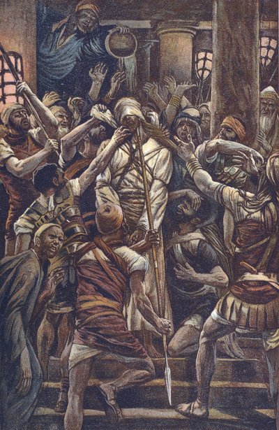 Krisztus gúnyolódik Káifusz József házában alkotó: James Jacques Joseph Tissot