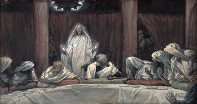 Megjelent a tizenegynek, amint a húsnál ültek, illusztráció a Krisztus élete, 1884-96 körül (wc és gouache kartonon) alkotó: James Jacques Joseph Tissot