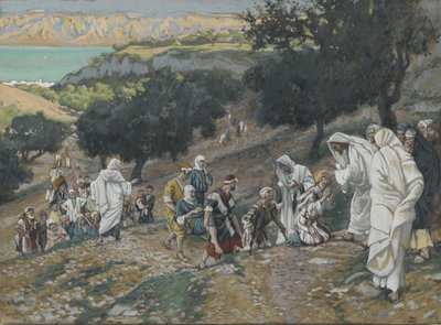 Jézus meggyógyítja a vakokat és bénákat a hegyen, illusztráció a mi Urunk Jézus Krisztus életéből (wc grafit fölött, papíron) alkotó: James Jacques Joseph Tissot