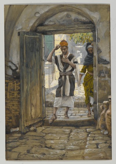 Belépve a házba, köszöntjük, illusztráció a mi Urunk Jézus Krisztus életéből (wc grafit fölött, papíron) alkotó: James Jacques Joseph Tissot