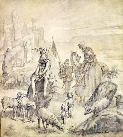 A keresztes lovag felesége, egy breton balladából, 1870 körül (ceruza és mosás a gesso panelen) alkotó: James Jacques Joseph Tissot