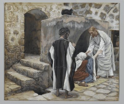 Peters anyósának gyógyulása, illusztráció az Urunk Jézus Krisztus életéből (wc grafit fölött, papíron) alkotó: James Jacques Joseph Tissot