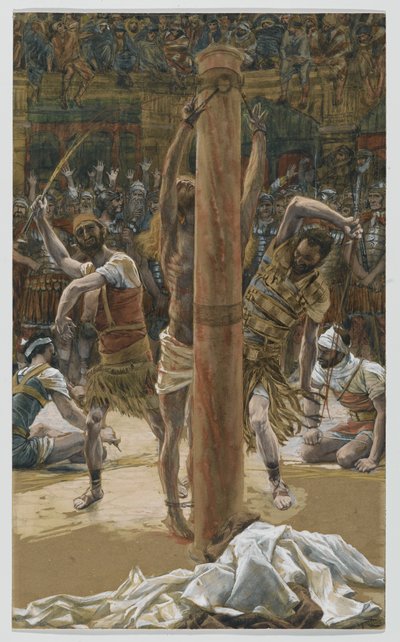 A korbácsolás a háton, illusztráció: Urunk Jézus Krisztus élete, 1886-94 (wc grafit fölött, papíron) alkotó: James Jacques Joseph Tissot