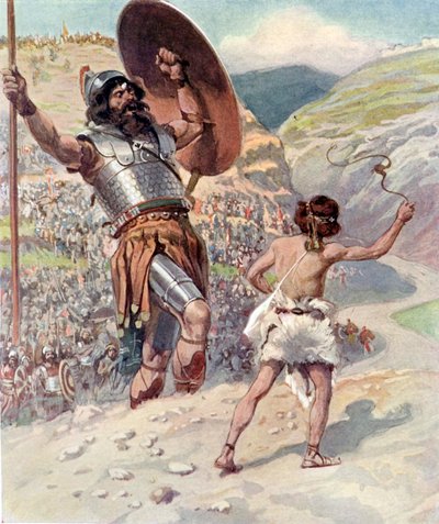 David felhúzza a követ – J James Tissot – Biblia alkotó: James Jacques Joseph after Tissot