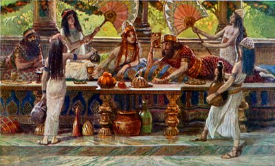 Eszter a királlyal lakomázik, írta Tissot - Biblia alkotó: James Jacques Joseph after Tissot
