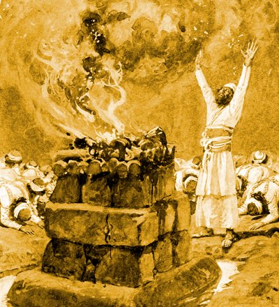 A mennyből származó tűz felemészti az áldozatot – Biblia alkotó: James Jacques Joseph after Tissot