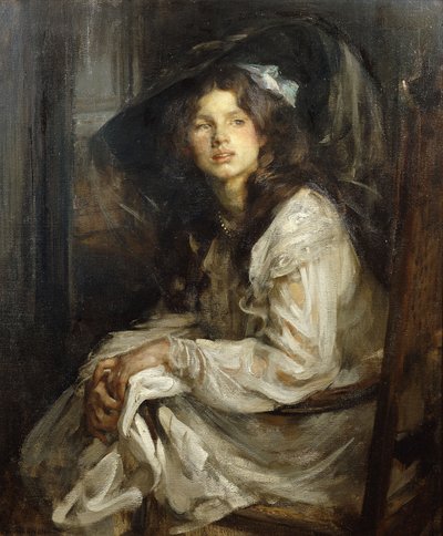 Lány ül egy széken, alkotó: James Jebusa Shannon