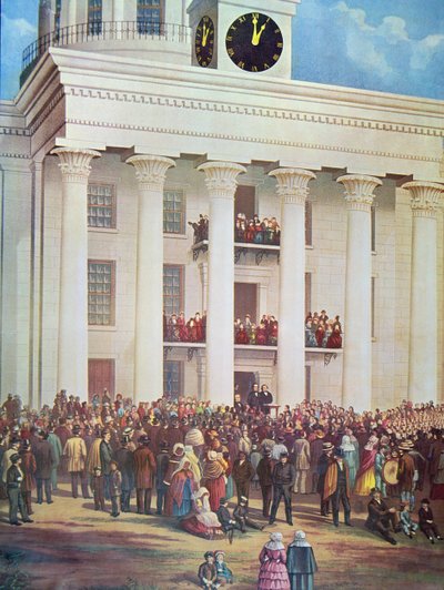 Jefferson Davis beiktatása a Senate House-ban, Montgomery, Alabama alkotó: James Massolon