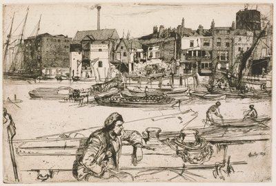 Black Lion Wharf, a Temze díszletéből (Tizenhat rézkarc sorozat a Temzéről és más témákról) alkotó: James Abbott McNeill Whistler