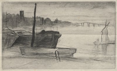 A Chelsea-híd és a templom alkotó: James McNeill Whistler