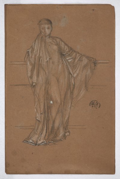 Drapírozott figura korlátnál alkotó: James Abbott McNeill Whistler