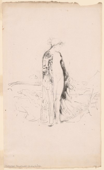 Drapizált modell, kanapé mellett állva alkotó: James Abbott McNeill Whistler