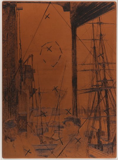 Rézkarc lemez: Rotherhithe alkotó: James Abbott McNeill Whistler