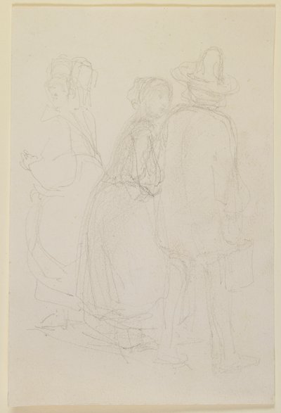 Három álló alakból álló csoport alkotó: James Abbott McNeill Whistler