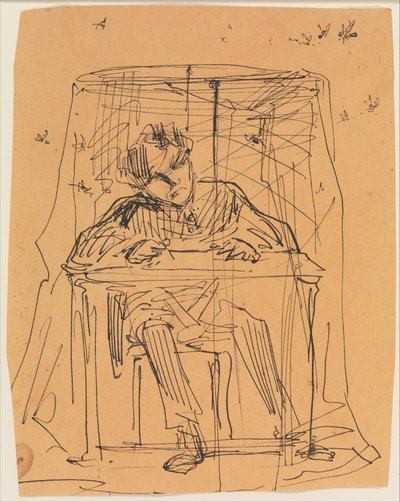 Mann am Tisch unter einem Moskitonetz (aus Skizzenbuch) alkotó: James McNeill Whistler