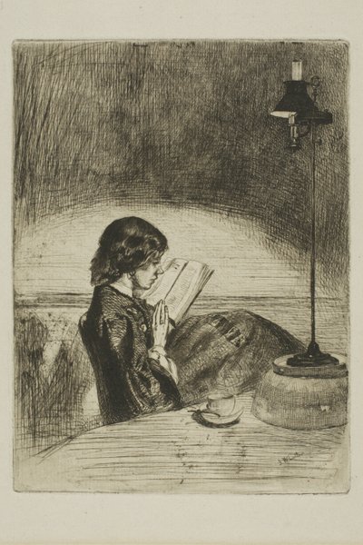 Olvasás lámpafénynél alkotó: James Abbott McNeill Whistler