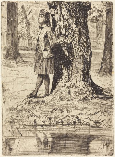 Seymour egy fa alatt állva alkotó: James McNeill Whistler