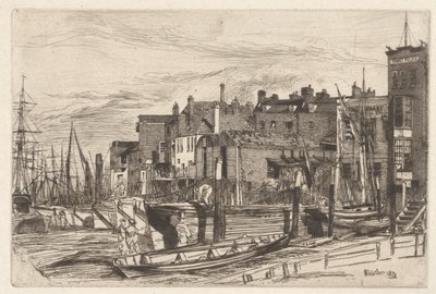 Temze rendőrség (Wapping Wharf), a Temze díszletből (Tizenhat rézkarc sorozat a Temzéről és más témákról) alkotó: James Abbott McNeill Whistler
