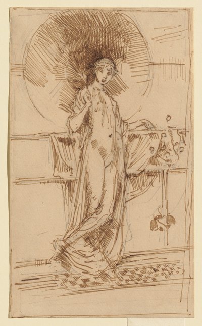 Nő napernyővel („Harmónia kékben és aranyban” című mű vázlata) alkotó: James McNeill Whistler