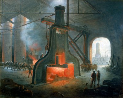 James Nasmyth gőzkalapácsát a Manchester melletti öntödében állítottak fel 1832-ben alkotó: James Nasmyth