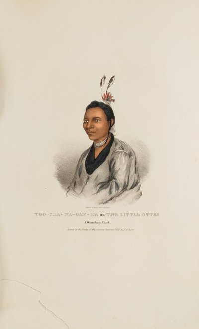TOO-SHA-NA-GAN-KA vagy a Kis Vidra; A Winnebago törzsfőnök, az Aboriginal Portfolio című kötetből. alkotó: James Otto Lewis