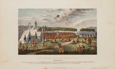 A Prairie Du Chienben 1825 szeptemberében tartott nagy szerződés látképe, a The Aboriginal Portfólióból alkotó: James Otto Lewis