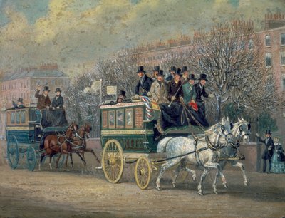 „Utcai jelenet két omnibusszal”, 1845. alkotó: James Pollard