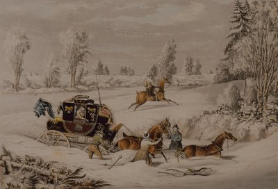 A postakocsi a hószállingózásban alkotó: James Pollard