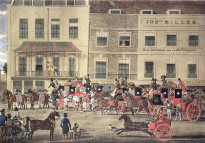 West Country Mails a Gloucester Coffee House-ban, Piccadilly, vésette C. Rosenberg, 1828 alkotó: James Pollard