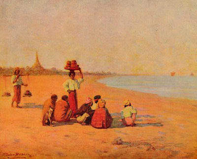 Az Irrawaddy partján – A gőzhajóra várva, 1913 alkotó: James Raeburn Middleton