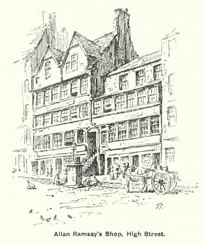 Allan Ramsay boltja, High Street (litho) alkotó: James Riddel