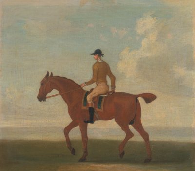 Az egyik a négy lóportré közül – egy gesztenye versenyló Jockey Up: balra séta; zsoké sárgásbarna kabátban alkotó: James Seymour