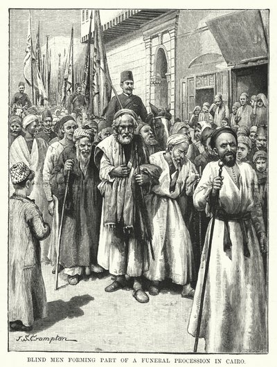 Vakok egy temetési körmenet részesei Kairóban (metszet) alkotó: James Shaw Crompton