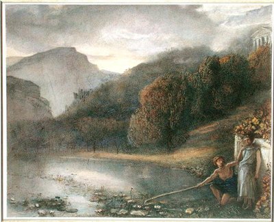 Táj templommal és pásztorfigurákkal (akvarell papíron) alkotó: James Smetham
