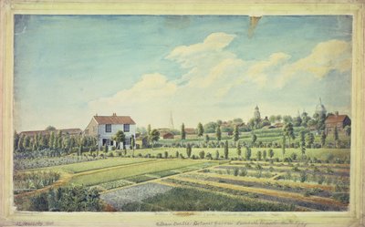 William Curtis botanikus kertje, Lambeth Marsh, 1787 körül (akvarell papíron) alkotó: James Sowerby
