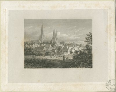 Lichfield katedrális – észak-északnyugati nézet (távoli): metszet, nd [c 1816] (nyomtatás) alkotó: James Storer