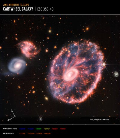 Cartwheel Galaxy (NIRCam és MIRI Composite Compass Image) alkotó: James Webb Space Telescope (NASA)