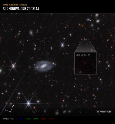 GRB 250314A nagyítás (Compass NIRCam felvétel) alkotó: James Webb Space Telescope (NASA)