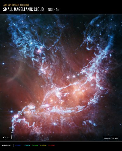 NGC 346 (MIRI iránytű képe) alkotó: James Webb Space Telescope (NASA)