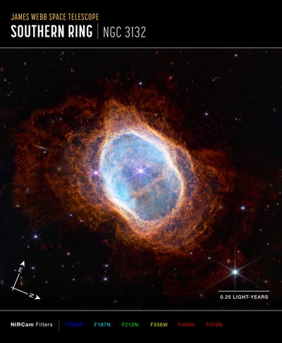 Southern Ring Nebula (NIRCam Compass Image) alkotó: James Webb Space Telescope (NASA)