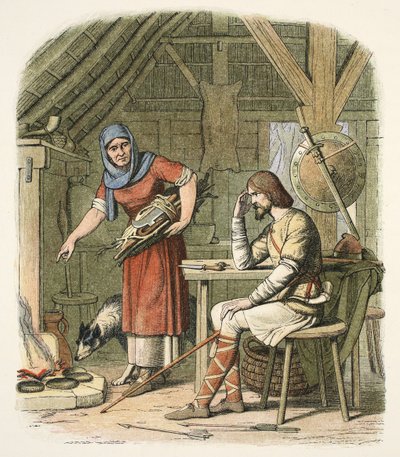 Alfred a neatherd házikójában, i.sz. 878 körül, A Chronicle of England Kr.e. 55-től AD 1485-ig, pub. London alkotó: James William Edmund Doyle