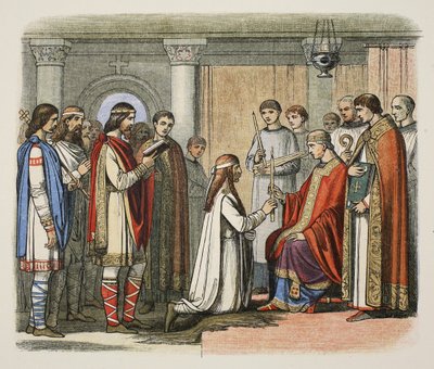 Guthorm király keresztelése, Kr. u. 878, Anglia Krónikája Kr.e. 55-től i.sz. 1485-ig, pub. London alkotó: James William Edmund Doyle