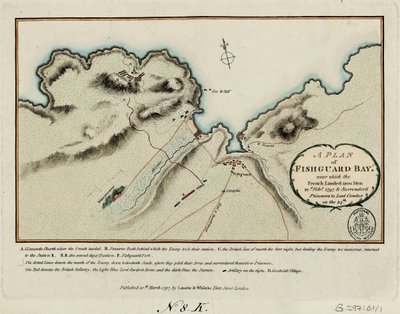 A Fishguard-öböl terve, amelynek közelében a franciák 1797. február 22-én 1200 embert szálltak partra, és 24-én foglyokat adtak át Lord Cawdornak. alkotó: James and Laurie Robert (1755-1836) Whittle